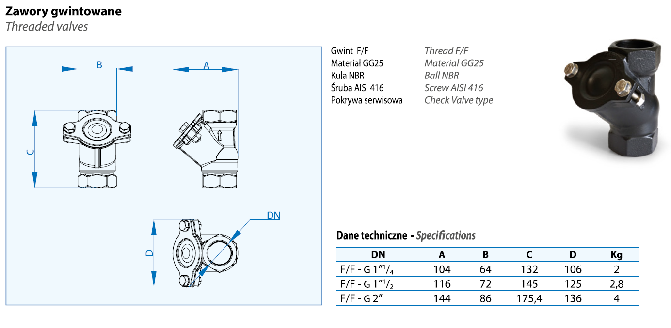 F/F G2 Ball Check Ventil "