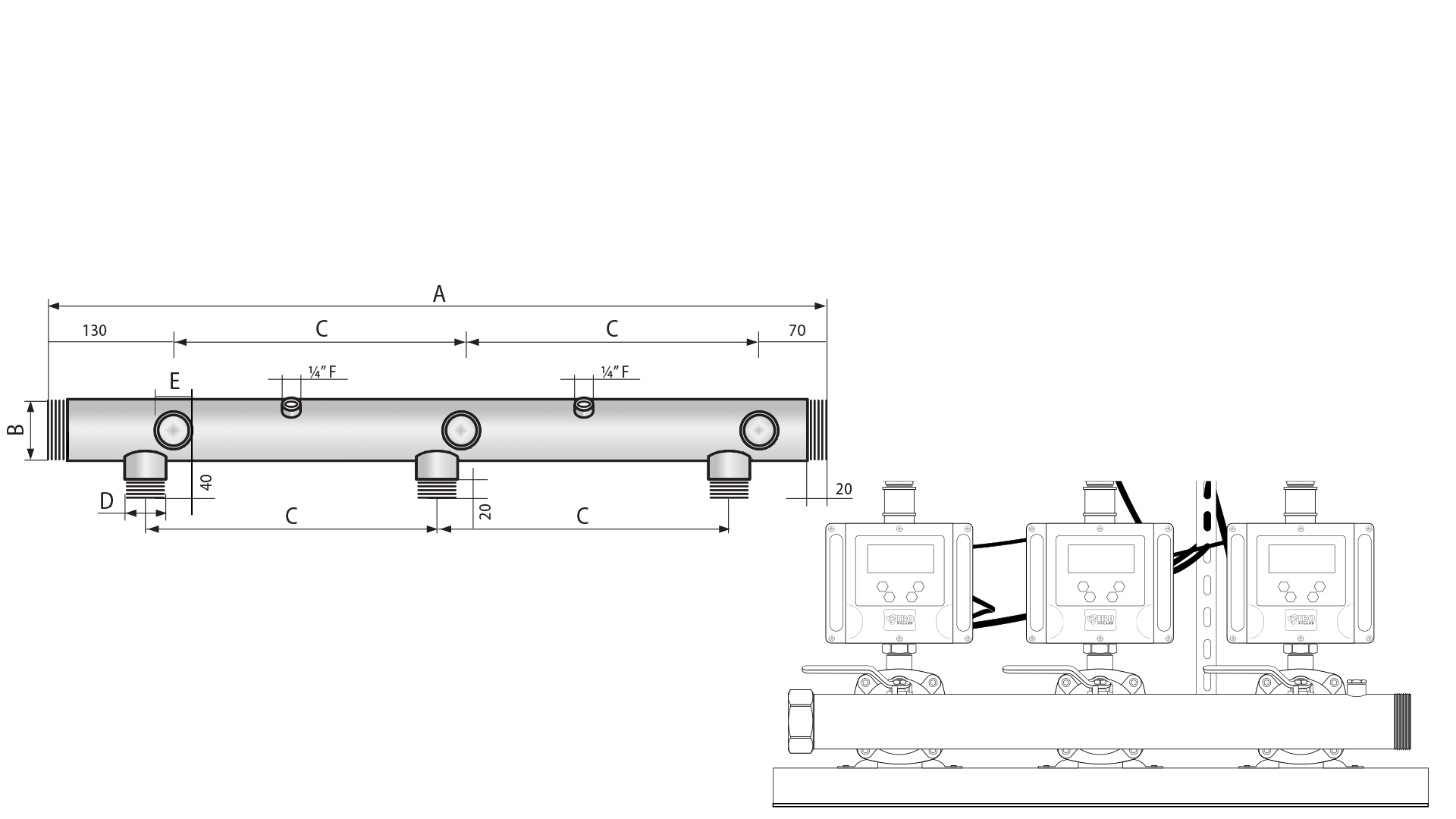 Kollektor (2) Hydrophor 3 "+2x2" 6504 gedrückt Saugkollektor (3) Hydrophor DN100+3x3 "6645