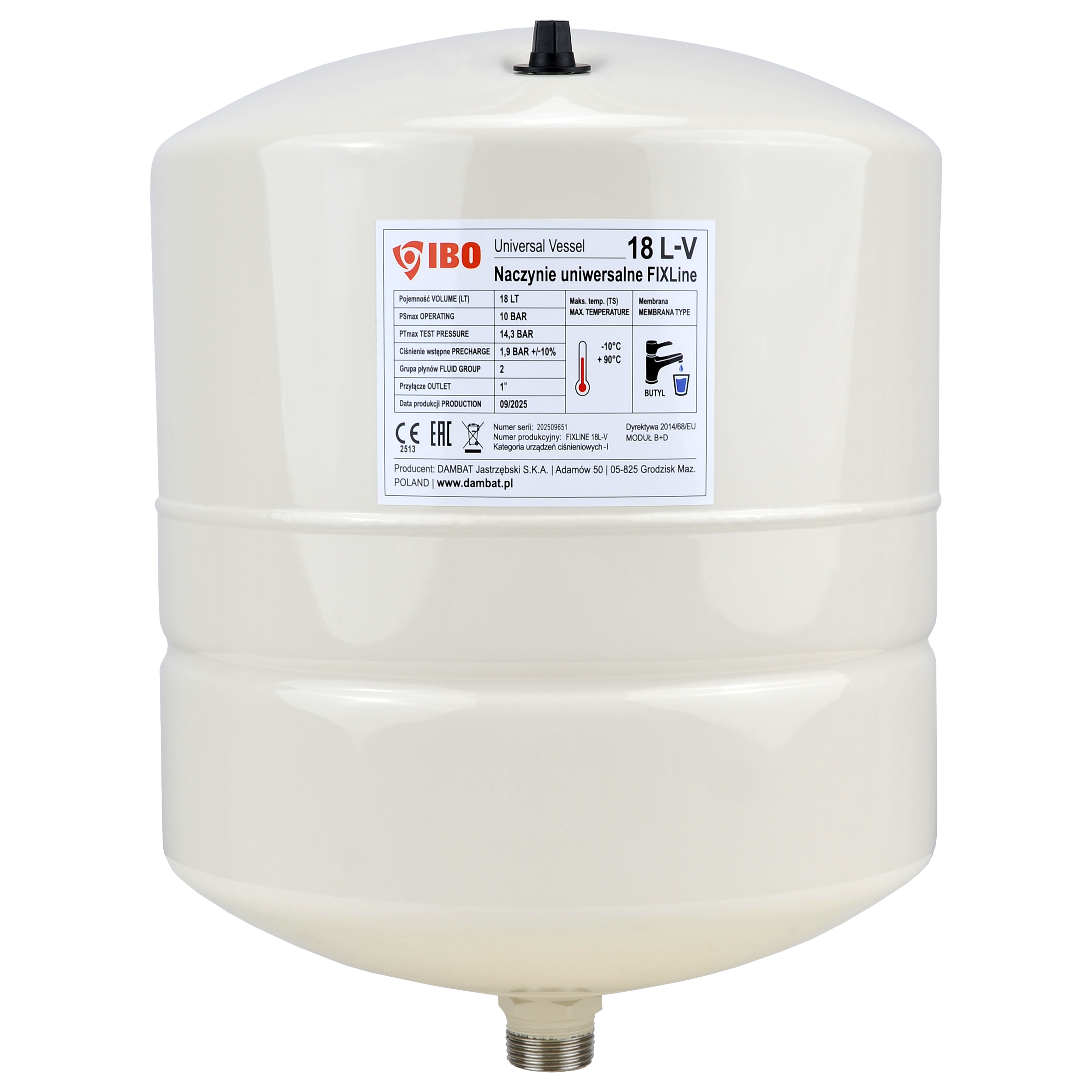 Naczynie membranowe FIXline 18L-V pionowe uniwersalne CO/CWU Naczynie membranowe FIXline 18L-V pionowe uniwersalne CO/CWU