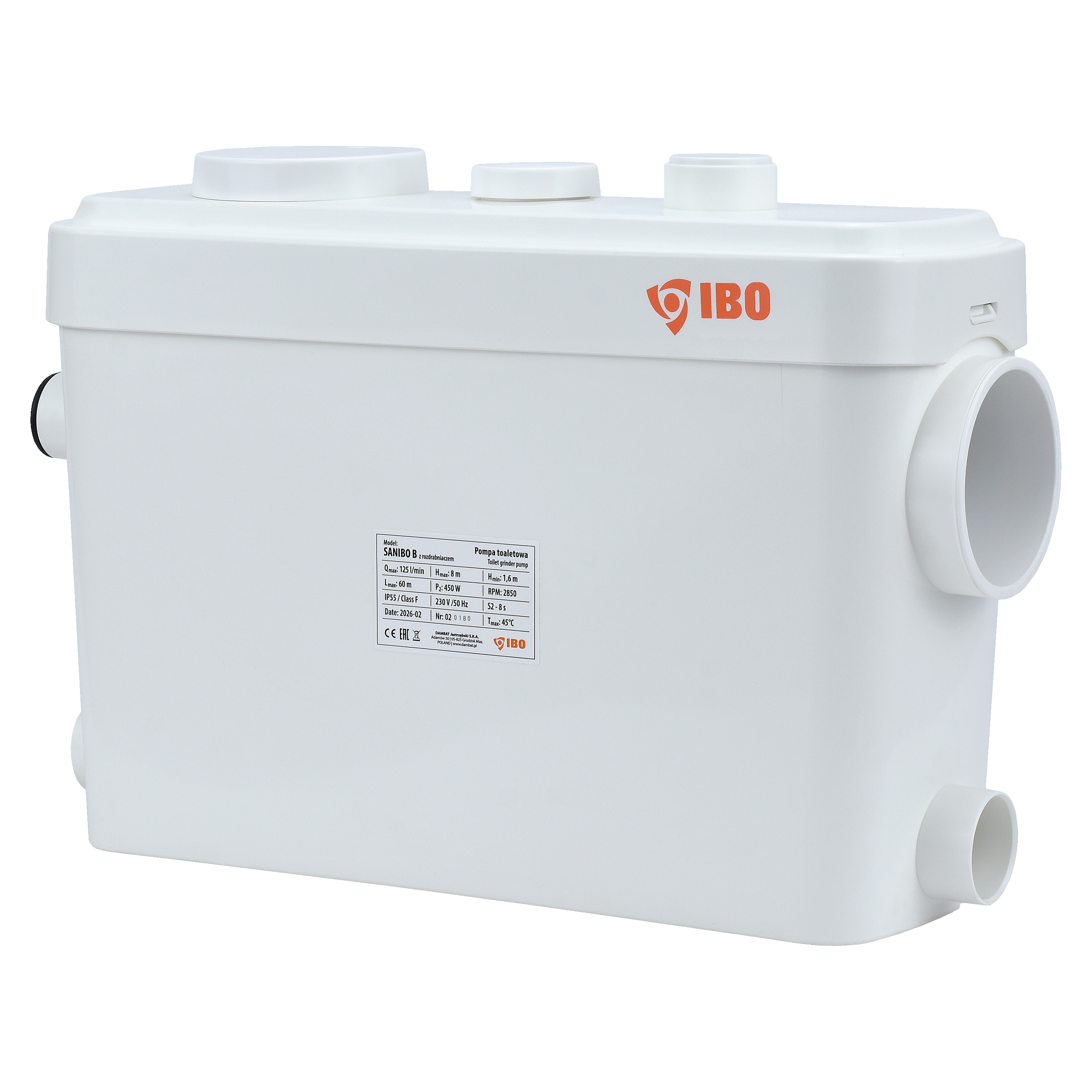 SANIBO B (0,45 kW, 230V) pompa toaletowa z rozdrabniaczem SANIBO B (0,45 kW, 230V) pompa toaletowa z rozdrabniaczem