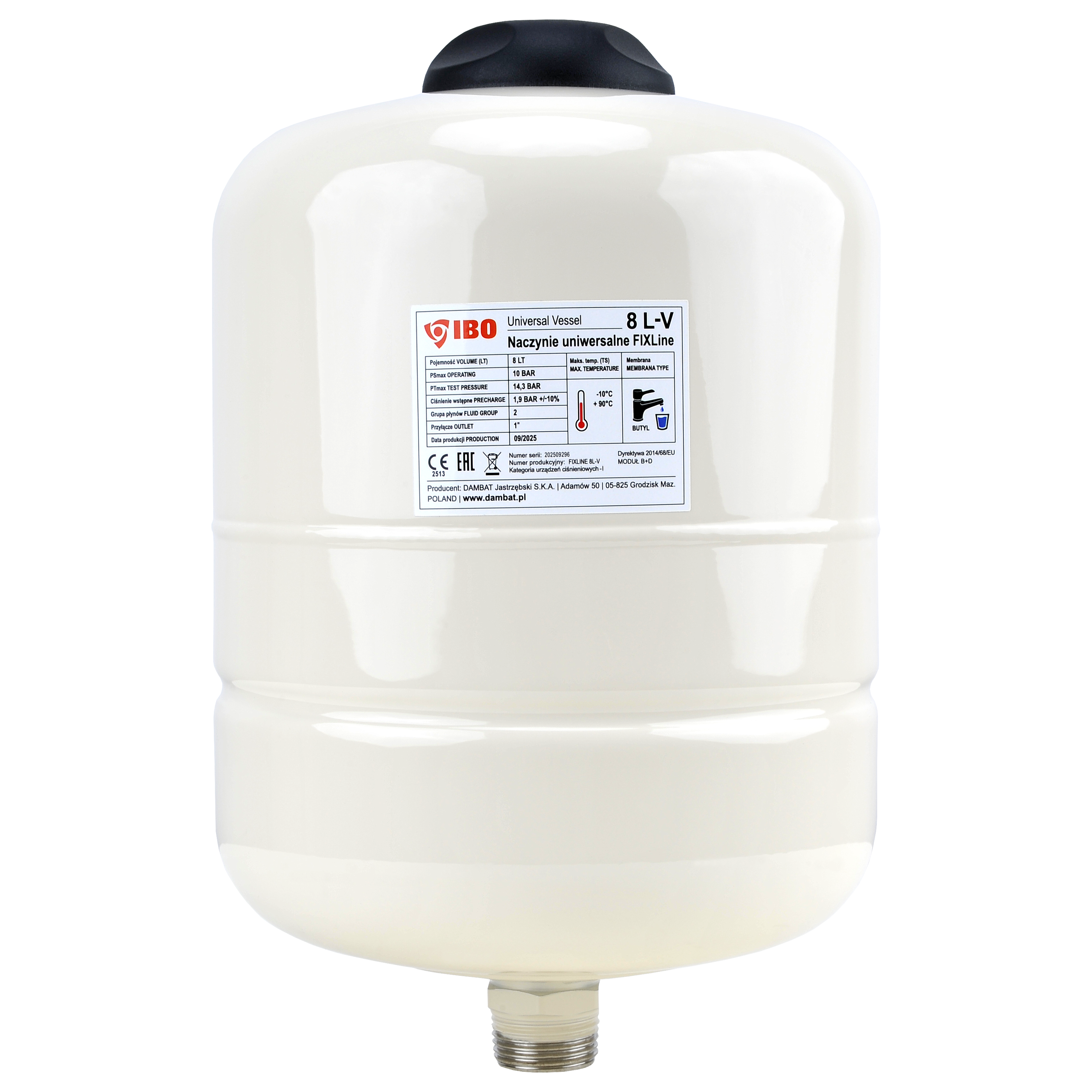 Naczynie membranowe FIXline 8L-V pionowe uniwersalne CO/CWU Naczynie membranowe FIXline 8L-V pionowe uniwersalne CO/CWU