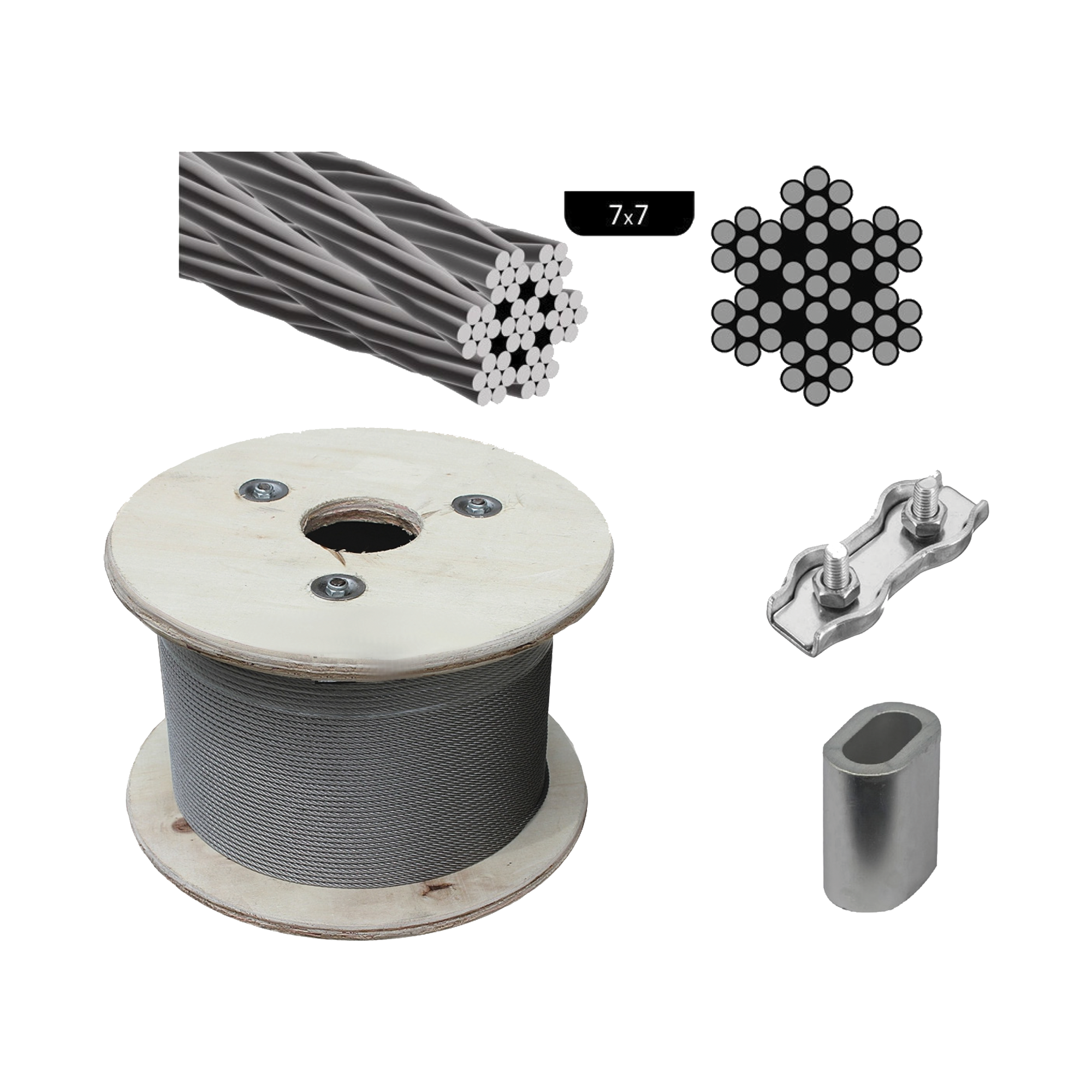 Stahlkabel 3 mm 520 kg (Paar 7x7)
