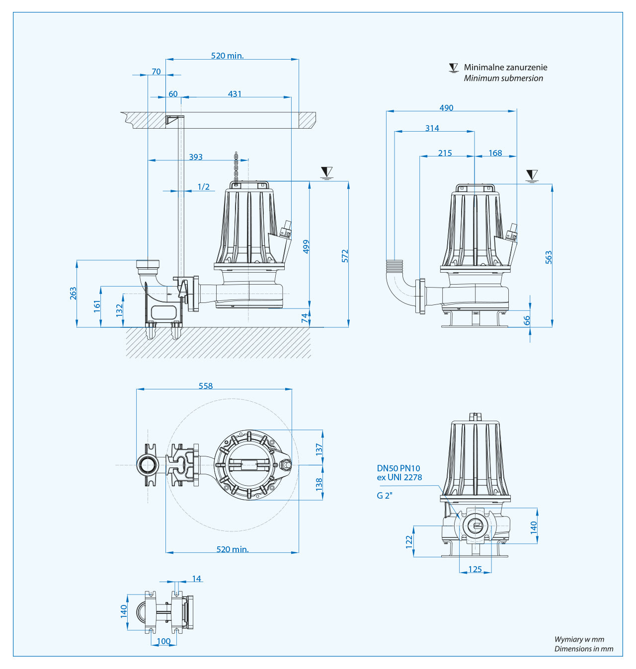 GM 50/2/125 c.155 g (1,6 kW, 230 V) Spezifische Pumpe mit Shredder GT-ex 50/2/173 c.185