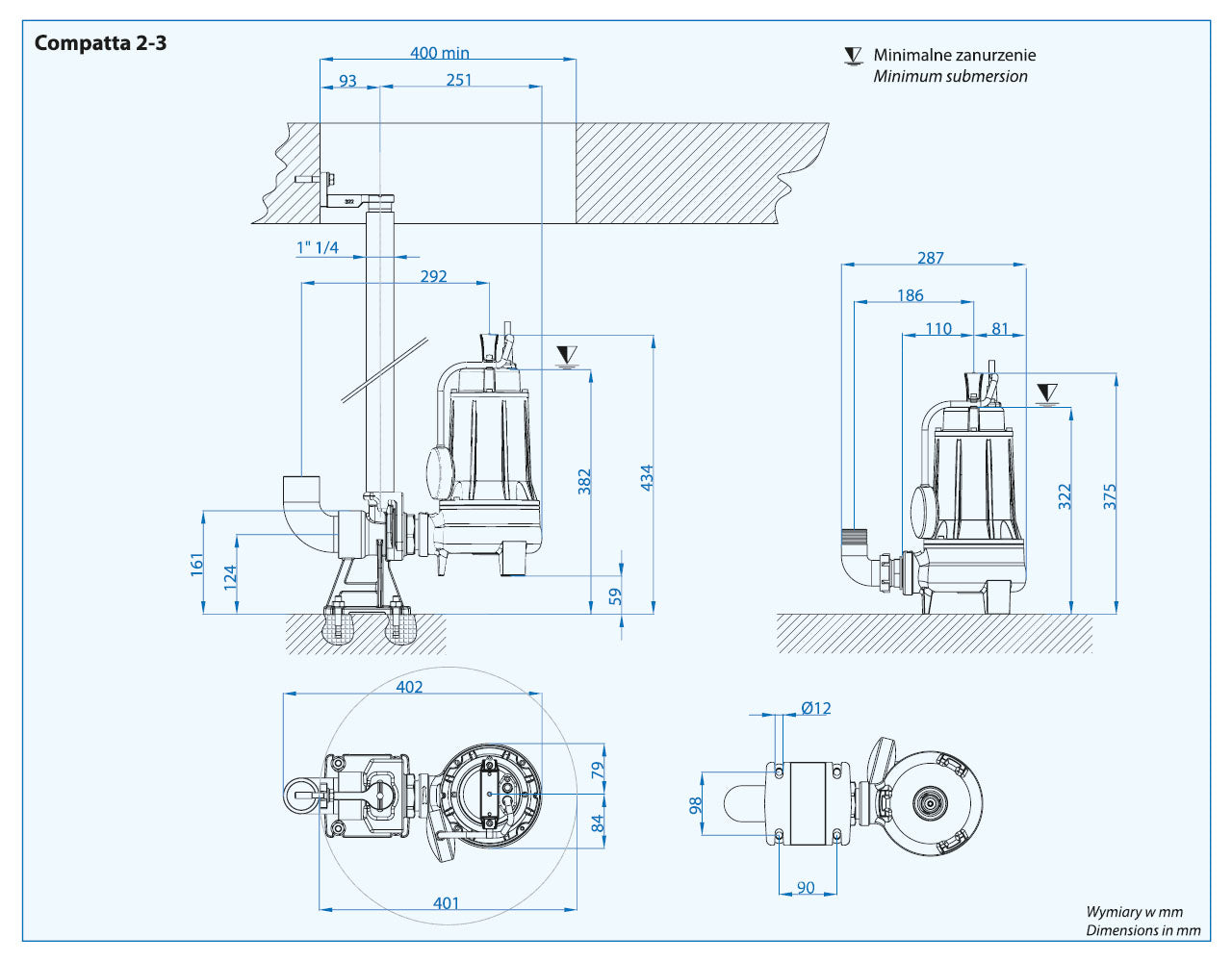 Compatta EVO 3 T/G (0,75 kW, 400 V) Spezialpumpe mit einem Boden